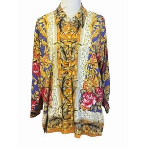 Vintage PIERRE BALMAIN Paris Satin Blouse •Women XL/ 12-14• Button Down JAPAN